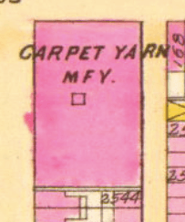 1901 Bromley atlas map showing Carpet Yarn Manufactory at Hancock Street Philadelphia